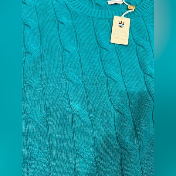 NWT Peter Millar XL 100% Cashmere Cable Knit Teal Super Soft Crewneck Sweater - Picture 8 of 13